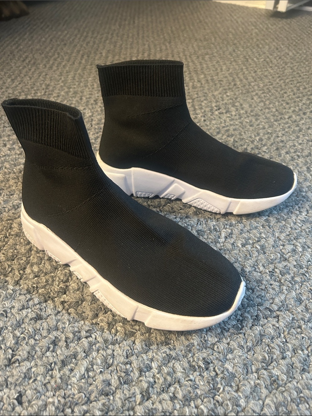 Steve Madden Black Knit Sock Sneakers with White Sole